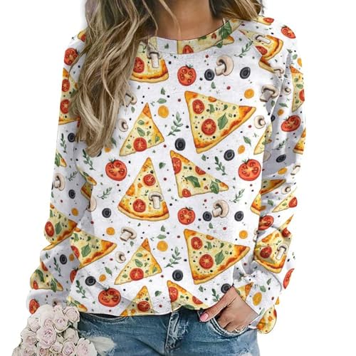 Sweat graphique femmes à imprimé champignons et pizza | Col rond
