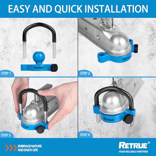 Image of RETRUE Universal Trailer Ball Lock Hitch Coupler Locks Fits 1-7 /8 Inch, 2 Inch, 2-5 /16 Inch Couplers Adjustable Security with Weatherproof Cover and Cap, Blue