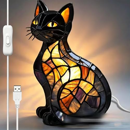Katzenlampe Nachtlicht Katze und Hund Leuchtkatze Lampe Retro-Katzenlampe Buntglas Lampe Warme Lichtatmosphäre Geeignet für Wohn-Und Schlafzimmerbeleuchtung Sowie als Dekoration (Katzen B)