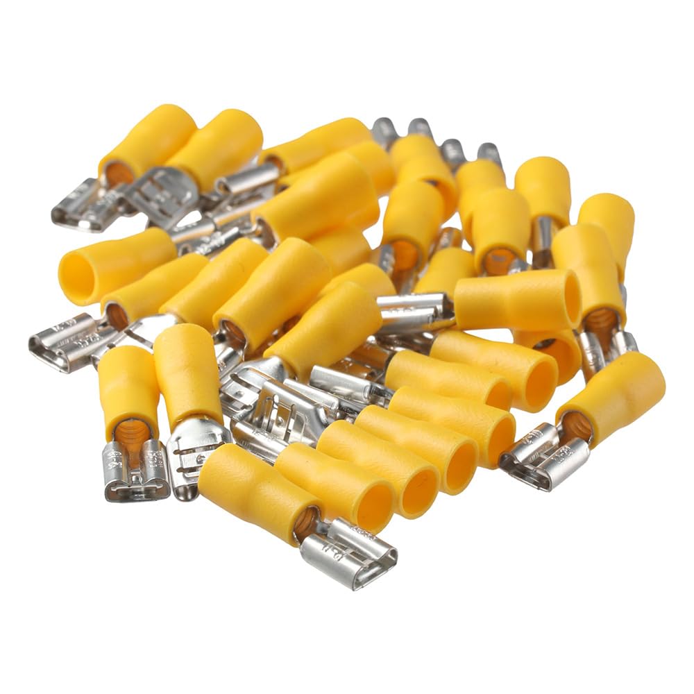 SHUATI Female Quick Disconnects 100PCS 4-6mm² Easy to Use FDD5.5-250 Electrical Crimp Terminal Durable Yellow Insulated Spade Wire Connector