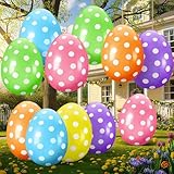12 Pack 24 Inch Easter Inflatable Eggs Outdoor Decorations Yard Lawn Decor Kids Toys Bunny Colorful Eggs Inflatable Ornaments for Garden, Party