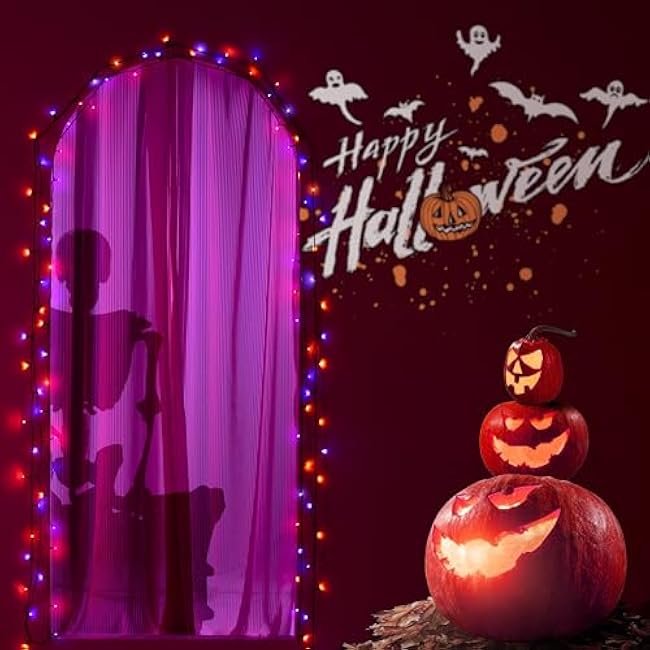 Halloween 300 LED String Lights,105FT String Lights with 8 Modes&Timer Function, Purple and Orange Halloween Lights Plug in for Party Carnival Supplies, Outdoor/Indoor Yard Garden Decor