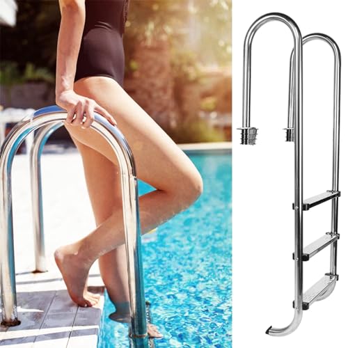 Escalera para piscina de acero inoxidable 3 peldaños antideslizante miniatura 3