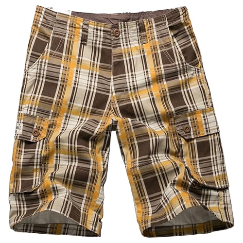 Bermuda cargo a cuadros para hombre con bolsillos múltiples miniatura 1