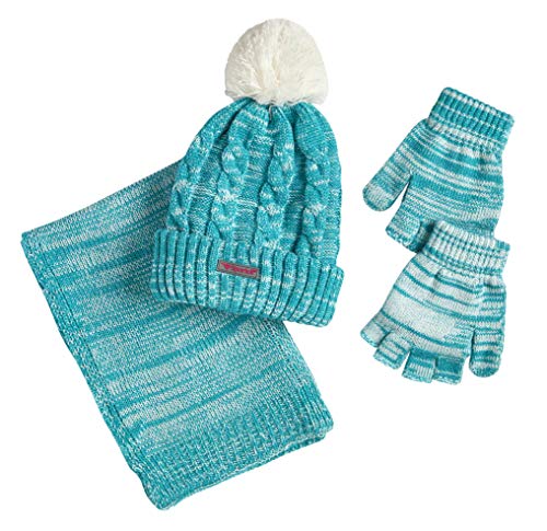 Sportoli Women’s Girls’ kids 3-Piece Cable Knit Cold Weather Set Hat Scarf Glove - Aqua (Size Adult) - Main Image
