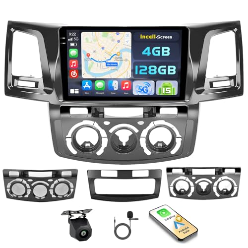 [4+128G] Android 15 Car Stereo for Toyota Hilux 2005-2014, Hikity 9'' in-Cell Touchscreen Hilux Radio Wireless Carplay Android Auto 5G WiFi/Bluetooth 5.0/Mirror Link GPS SWC FM/RDS/EQ Backup Cam+Mic