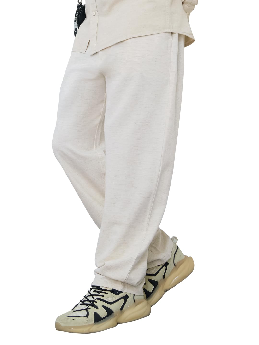 the souled store Cotton Linen Pants: Ecru Men and Boys Drawstringed Solid Straight Fit Cotton Linen Pants-picture-20