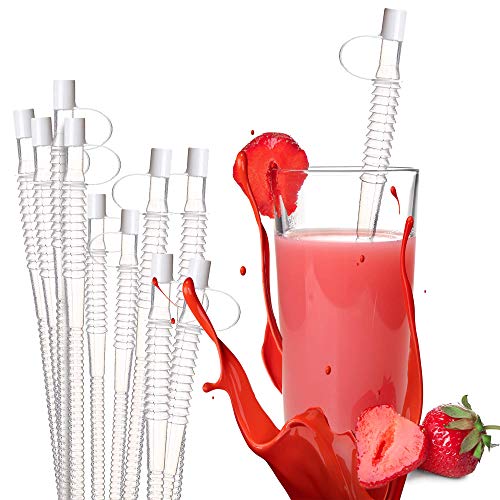 Pivit Jumbo Reusable Flexible Drinking Mug Straws with Slip On Cover Caps | 11 inch | 10 Pack | Large Plastic Drinking Straws for Big Hospital Mugs & Water Bottles | Long Bendable & BPA Free