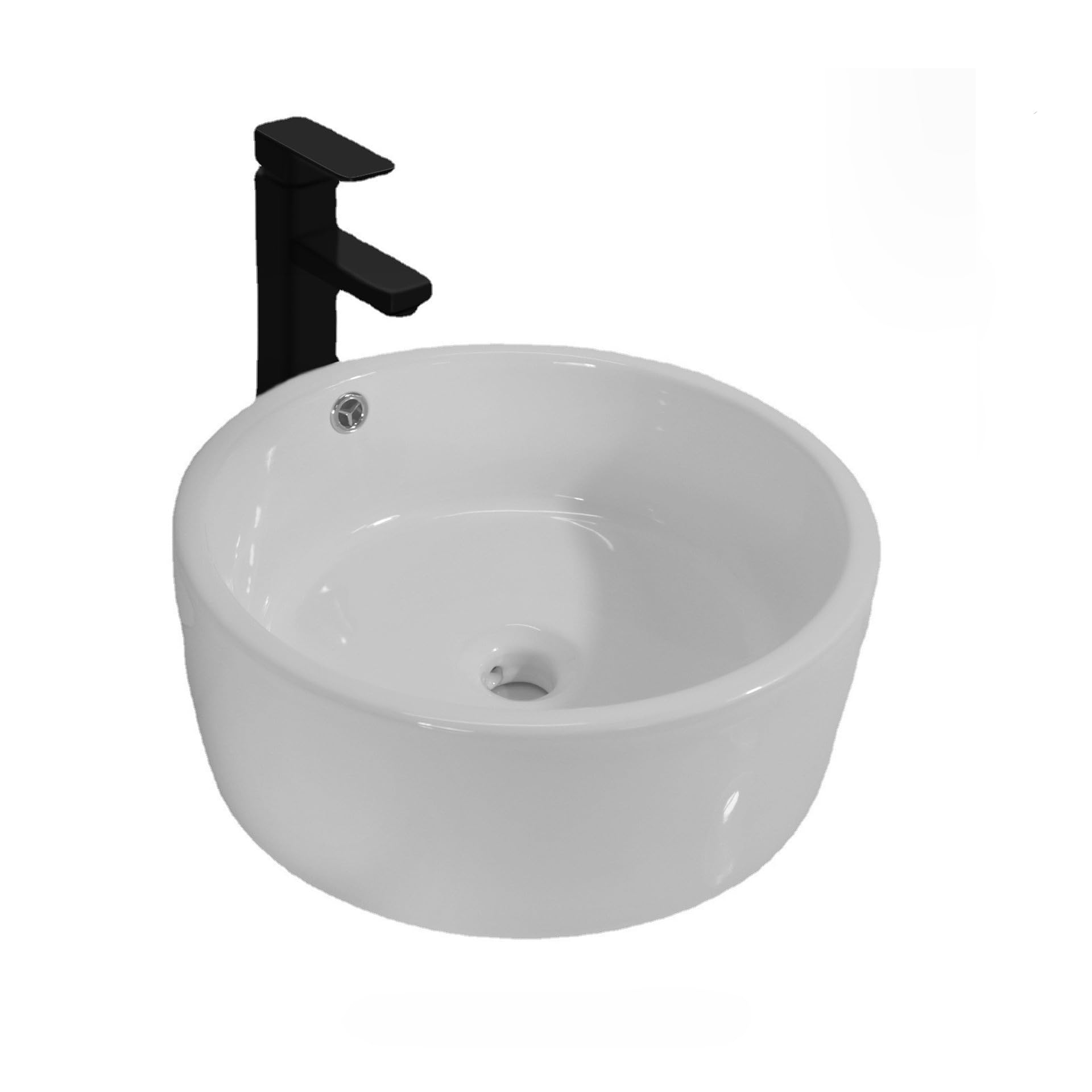 ASerZenith Vanity Vessel Sink Simple Round Bathroom Sink With Overflow Hole, Home Bathroom Wash Basin, Balcony Ceramic Hotel Art Table Basin Bathroom Vessel Sink