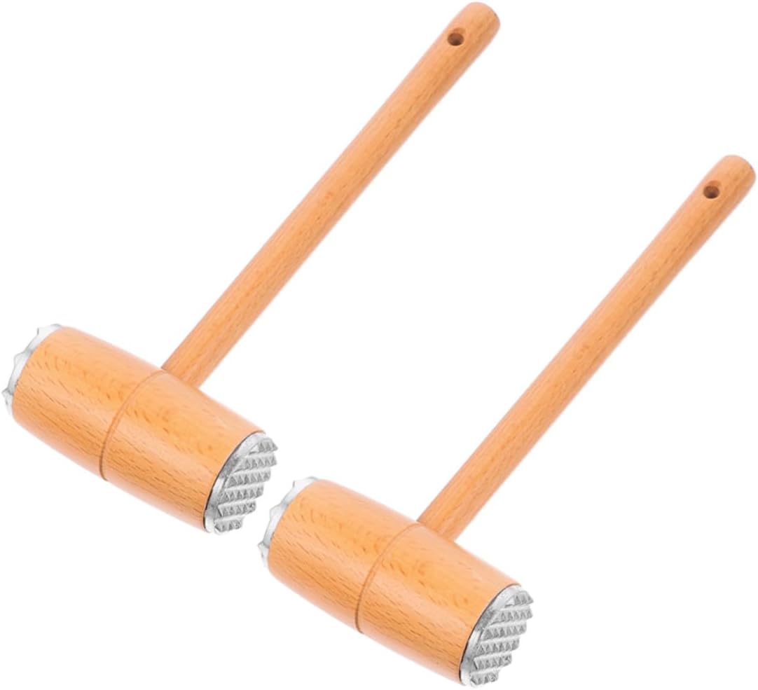 Angoily 2pcs Meat Tenderizer Mallet Solid Beech Wood Dual-sided Kitchen Hammer Pounder for Steak Chicken Beef Pork Efficient Tenderizing Cooking Tool with Comfortable Grip