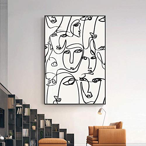 Figure dessin au trait toile grand format pour décorer un mur vide