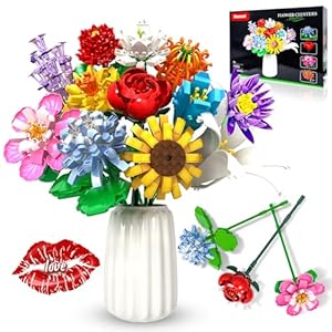 Flower Bouquet Building Toy Set, 12 Kinds of Flowers for Office Home Decor, Mother’s Day, Birthdays, Valentine’s Day Ideal Gifts for 6+ Girls Women Adults, No Vase