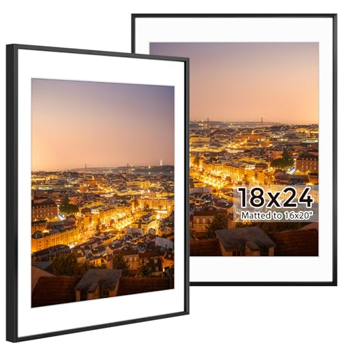 Golden State Art 18x24 Black Aluminum Frame, For 16x20 Photo, With Mat