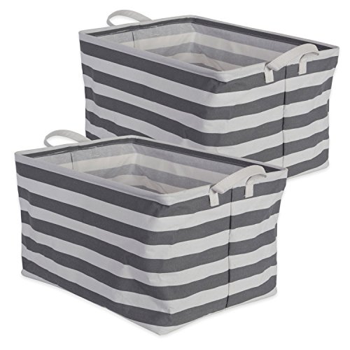 Dii Laundry Storage Collection, Pe Coated Collapsible Bin With Handles, Gray Stripe, Extra-Large Set, 12.5X17.5X10.5" #TOP19