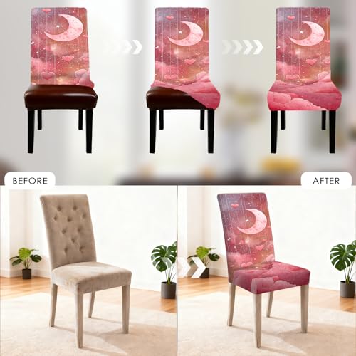 Image of Nuxovilar Pink Moon Star Heart Stretch 23.6x70in 4PCS Chair Covers