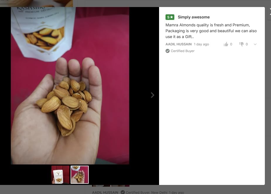 Image of Kashmiri Mewa Kashmiri Mamra Almonds 500g - Original Kagzi Badam, Crunchy, High Oil Content, Naturally Grown, Raw Organic Nut, Premium Best Fresh Dry Fruits, Healthy Daily Nutrition