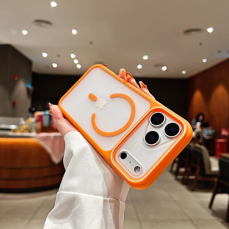 Image of LuxuryKase Frosted Clear MagSafe Case for iPhone 17 Pro Max | Translucent Matte Back | Soft TPU Bumper + Hard PC Back | Raised Camera Protection | Wireless Charging Compatible - Orange