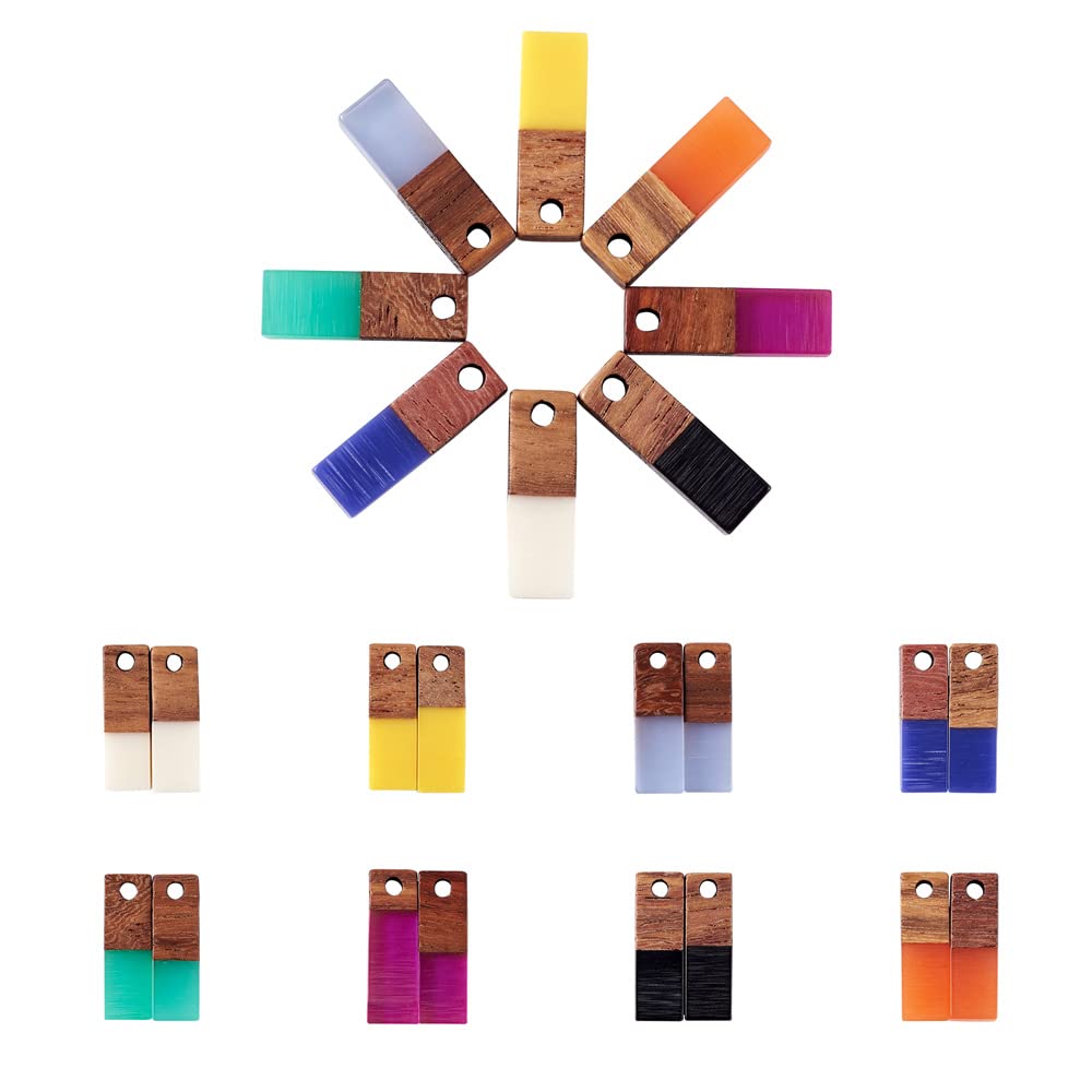 Cheriswelry 16pcs Resin Wood Pendants Rectangle Walnut Wooden Earring Pendants Wooden Pieces Dangle Charms for Earring Jewelry Making