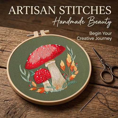 Image of Harimau Adult Beginner Embroidery Starter Kit, Complete Set with 4 Patterns, 2 Hoops, Needles, Scissors, Instruction Guide & Stitching Video Tutorials