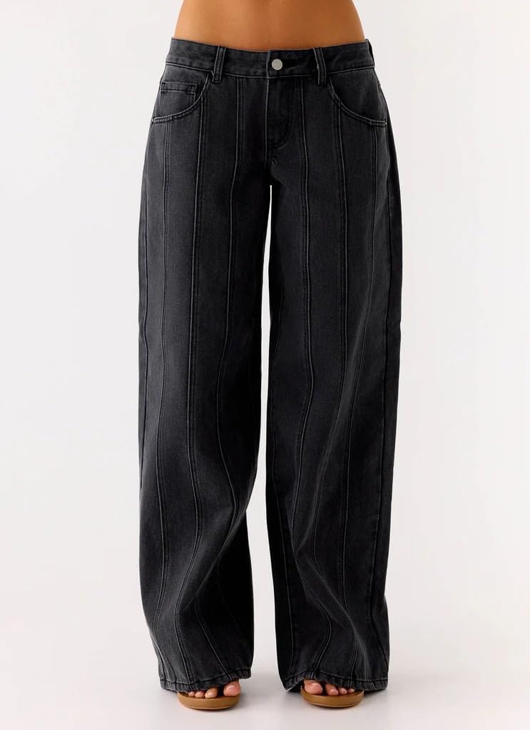 utcoco Women Wide Leg Jeans Y2K Retro Stripe Baggy Jeans Casual Loose Straight Denim Pants