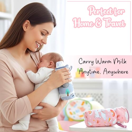 Image of GLUN Printed Baby Feeding Bottle Pouch with Lanyard Pack of 2, Cushioned Cotton Pouch, Keep Warm Baby Drinks, Glass, Plastic Insulator Bottle Protector