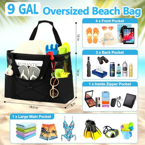 Image of Fammart Mesh Beach Bag for Women, Large Beach Toy Pool Bag with Zipper Pocket, SandProof Cruise Essentials 2026 Family Travel