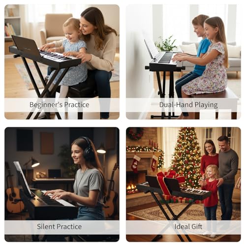 Image of 61 Key Keyboard Piano for Beginners with Stand, Headphones, Sheet Music Stand, 300 Sounds, 300 Rhythms, Educational Electronic Piano Kit for Kids & Adults, Includes Music Lessons