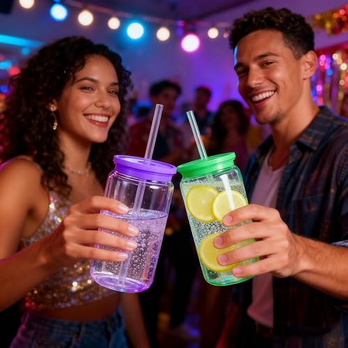 500ml Plastic Cups with Lids and Straws, Reusable Iced Coffee Cups, BPA Free for Smoothies, Hot/Cold Drinks, Cola, Juice, Soda, 6 Pack (6, Candy) - Image 5