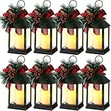 Tioncy 8 Pack Christmas Decorative Candle Lantern Christmas Lights Battery Operated Xmas Vintage Led Hanging Lantern Holiday Centerpieces for Tables Porch Fireplace Indoor Outdoor Decor (Black)