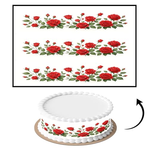 6 Pcs Roses Cake Strips – Edible Birthday Cake Side Borders Roses, Edible Side Decorations, Icing Sheets