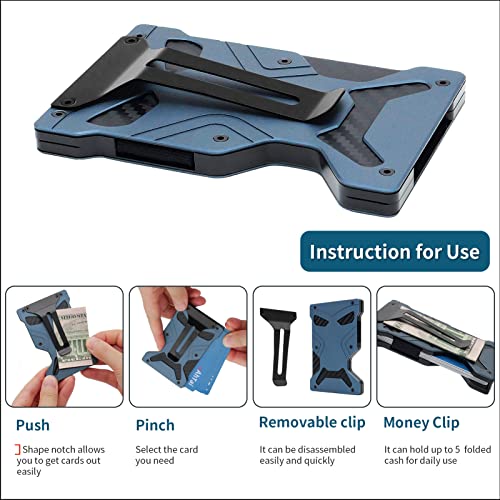 Ahtai Minimalist Wallet For Men - Slim Wallet With Money Clip - Tactical Carbon Fiber Wallet - Rfid Blocking Mens Wallet With Gift Box - Cash Credit Card Holder(Aluminum Blue) #TOP2