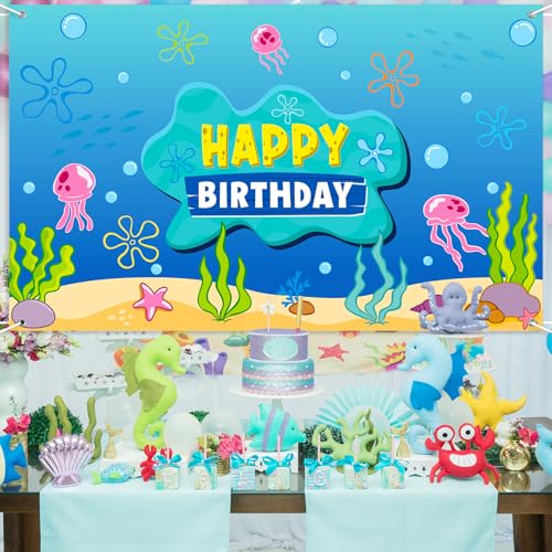 Fondo de Fiesta Feliz Cumpleaños Tema Océano 73x43 Pulgadas miniatura 6