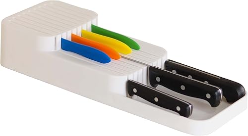 DecoBella - Organizador de cuchillos de cocina, bloque de cuchillos de encimera de plástico sin BPA, soporte universal para cuchillos para cajones,