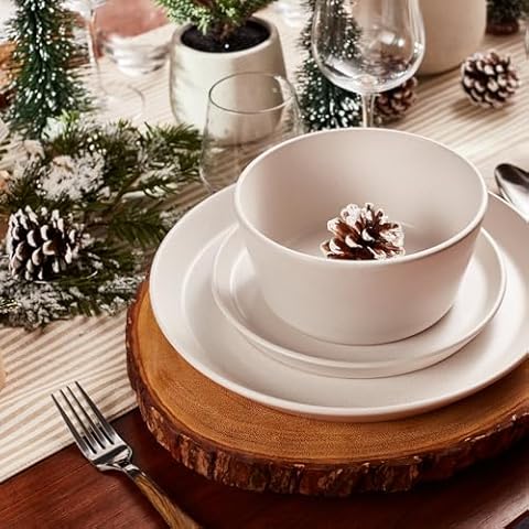 Stone Lain Albie 32-Piece Dinnerware Set Stoneware, White Speckled Cover