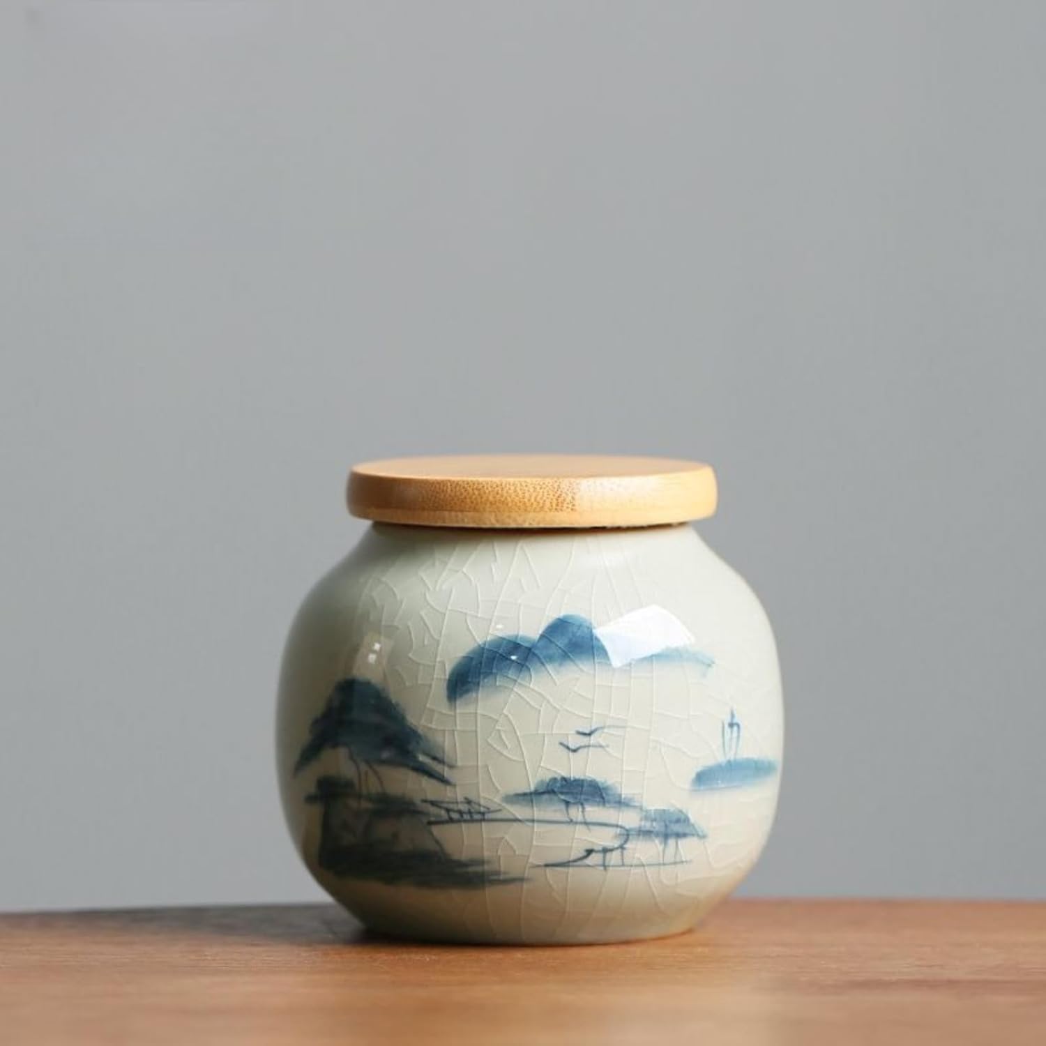 Hand-drawn Underglaze Color Ceramics Tea Canister, 50ml 1.7oz, Sealed Jar Home Tea Set Accessories