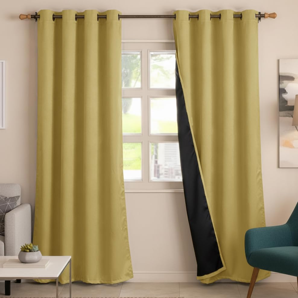 Image of HOMEMONDE 100% True Blackout Curtains 7 Feet Door - 1 Piece Curtain, Embossed Panels Light Block Thermal Insulated & Noise Reducing Room Darkening Curtains (Golden Beige, 84Inch)