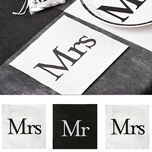 Servietten Mit Motiv »Mr & Mrs« – 20 Stück, 33x33 Cm, Schwarz, Für Hochzeit & Romantische Anlässe
