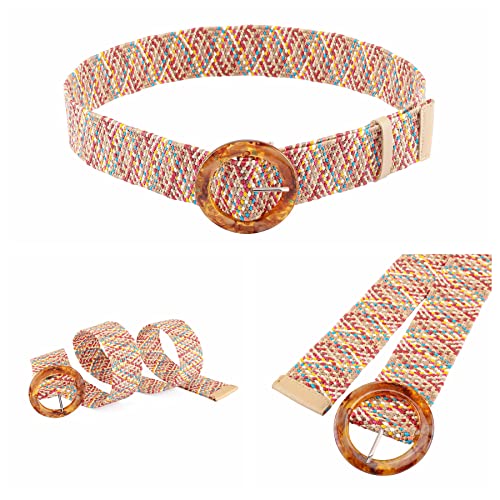 Ayliss Straw Woven Elastic Stretch Waist Belt Fashion Women Skinny Dress Belt Waist Dress Band Straw Woven Bohemian Belt (Colourful #2) #TOP3