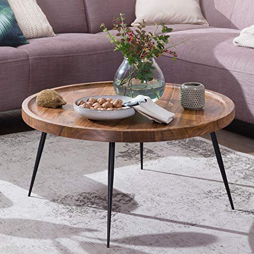 Wohnling Couchtisch WL5.678 75x39x75 cm Sheesham Massivholz/Metall Sofatisch | Design Wohnzimmertisch Rund | Stubentisch Retro Braun | Designer Holztisch Kaffeetisch Massiv | Tisch Wohnzimmer Cover