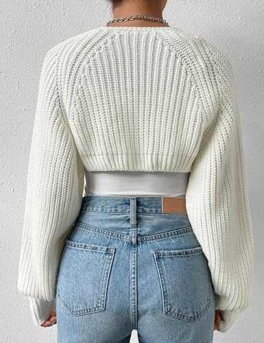 Image of Women's Long Sleeve Open Front Knitted Crop Cardigan Drop Shoulder Knit Bolero Shrug Sweater
