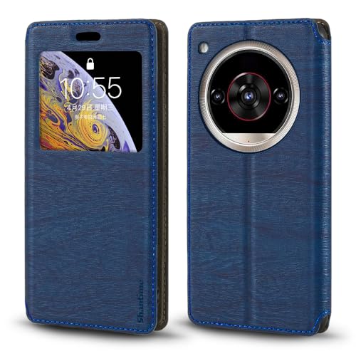 Shantime Sichtfenster-Lederhülle Kompatibel mit ZTE Nubia Focus 2 Ultra 5G, Elegantes Design mit Klarsichtanzeige, Unsichtbarem Magnetverschluss & Kartenfach(Blau)