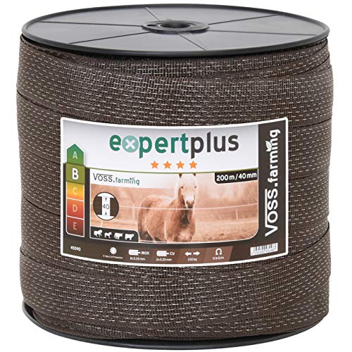 VOSS.farming 200m Ruban de clôture de pâturage Brun de 40mm de Large, clôture pour Chevaux, Poney, Paddock et pâturage, Brin 8 échelle en Acier Inoxydable, échelle en cuivre pour Chevaux et poneys