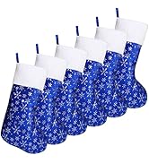 FOIMAS 6pcs Christmas Stockings,18 inch Blue Snowflake Christmas Hanging Stockings with White Cuf...