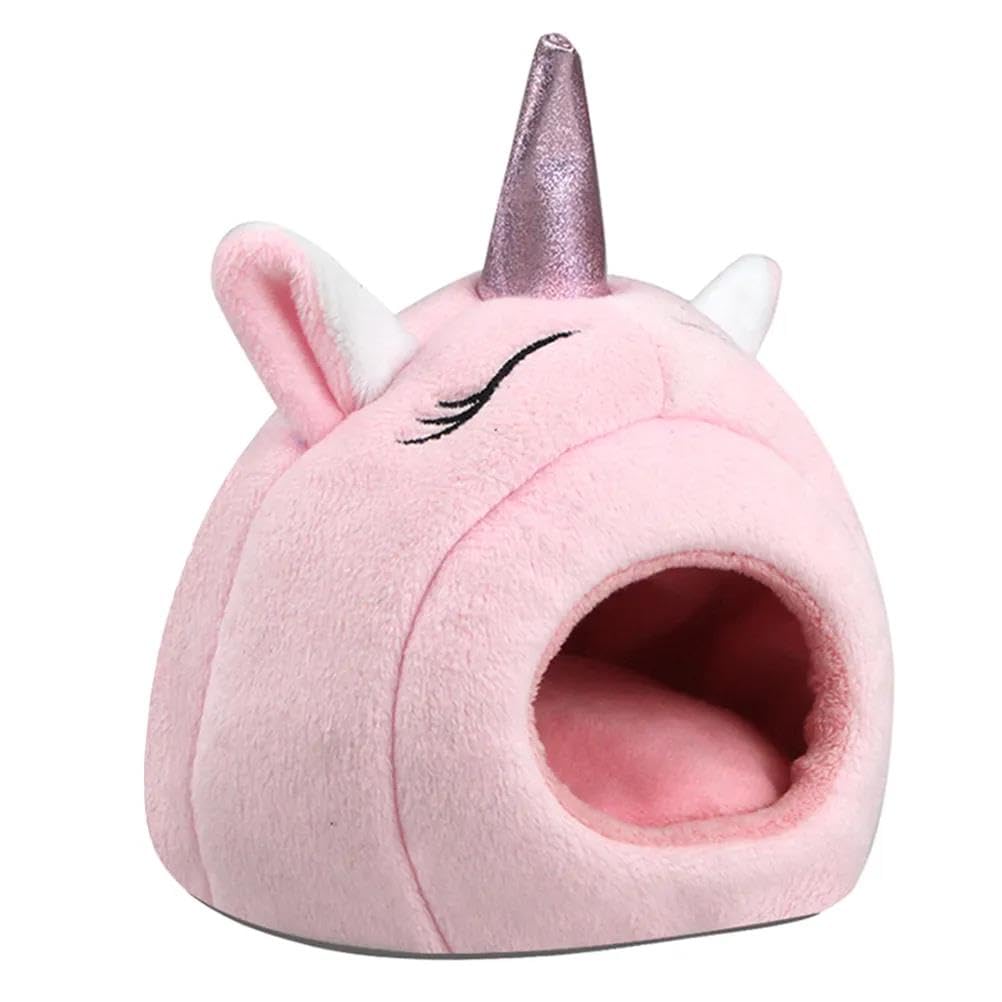 zabawki dla chomików, Zabawka dla chomika 1 szt. Jednorożec kształt chomik kryjówka pluszowy ciepły domek łóżko szynszyli myszy królik gniazdo niebieski(Pink)