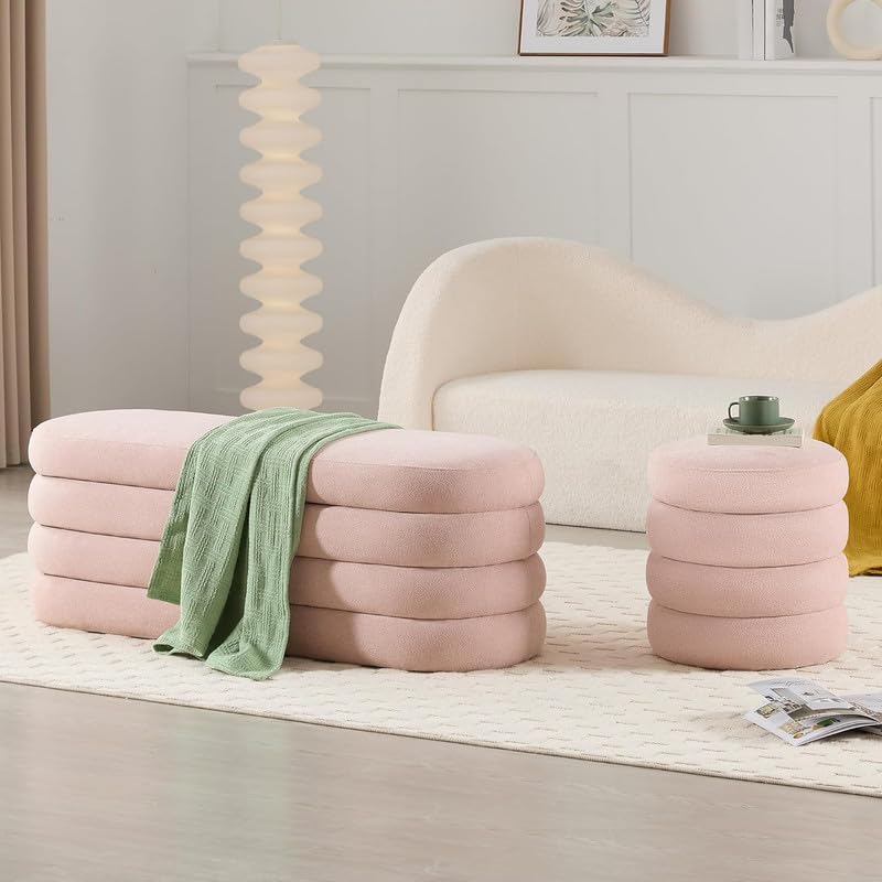 Fabrique Harrow Bouclé Fabric 2-Seater Ottoman Bench in Pink – Multipurpose Storage Chest & Sofa Bench for Living Room, Bedroom & Hall | Stylish Seating with Hidden Storage | 5-Year Warranty 4