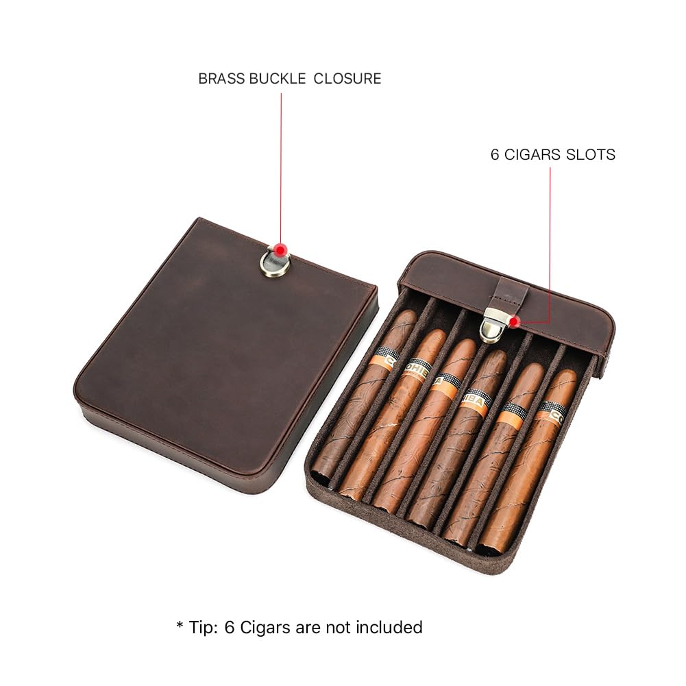 Contacts Custodia per 6 sigari da viaggio, in pelle, con cassetto, stile vintage, per uomo