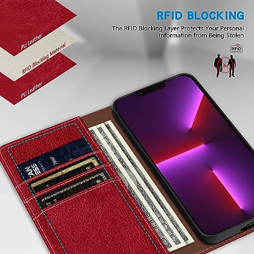 Image of ZZXX for iPhone 13 Pro Max Wallet Case Strong Magnetic 6.7 inch,Red