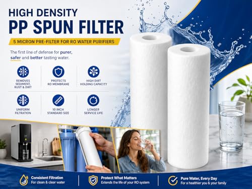 Image of Kitchen Clean High Density 10-Inch 5 Micron PP Spun Filter for pre Filter of All Type RO Water Purifiers (Pack of 3, Spun)