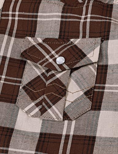 Image of COSLAND Boy's Toddler Cotton Western Short Sleeve Button Down Plaid Shirt, 4-14 Years
