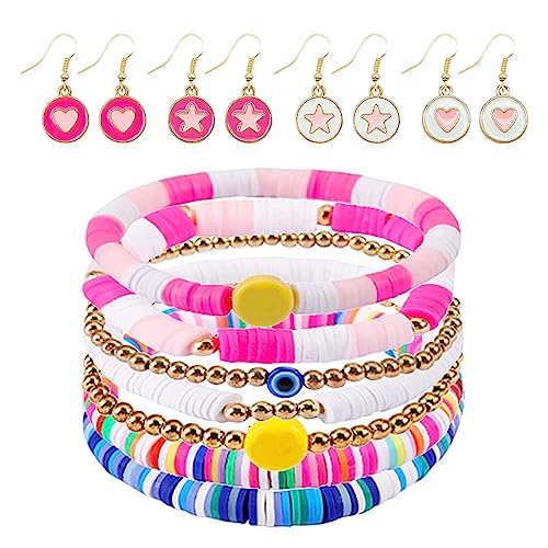 Image of Preppy Bracelets Earrings Set Colorful Beaded Clay Bracelets Stackable Preppy Bracelet Jewelry Y2K Jewelry